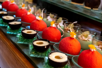 Catering sweets, dessert buffet, various kinds of cakes on event or wedding reception