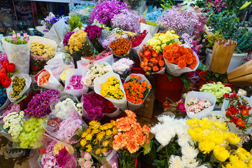 beautiful colorful flowers in flower shop