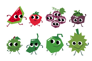 Fruit characters in flat design. Asia fruit.