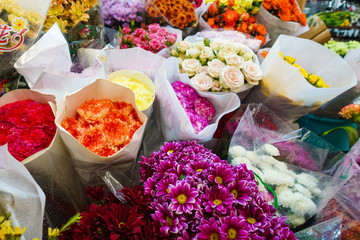 beautiful colorful flowers in flower shop