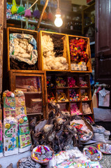 Llama foetuses for sale at the La Paz Witches Market (El Mercado de Las Brujas de La Paz) in the...