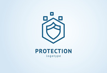 Shield icon. Vector flat style illustration Abstract business security Agency logo template. Logo concept of antivirus, protection, insurance, privacy, guard.