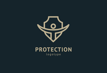 Shield icon. Vector flat style illustration Abstract business security Agency logo template. Logo concept of antivirus, protection, insurance, privacy, guard.