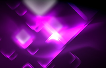 Obraz premium Neon square and line lights on dark background with blurred effects