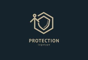 Shield icon. Vector flat style illustration Abstract business security Agency logo template. Logo concept of antivirus, protection, insurance, privacy, guard.
