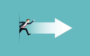 Businessman jumping out of paper cutout