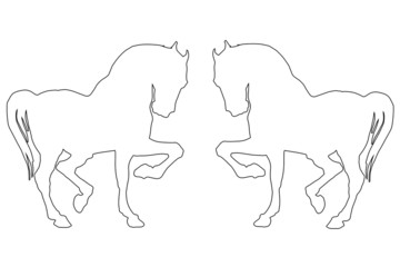 white silhouettes vector isolated prancing heavy harness horses on white background 