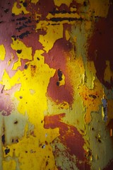 Landschaftspark Duisburg, Germany: Close up of bright multi colored paint peeling off a corroded metal tube