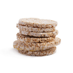 Puffed rice bread isolated on white background. Diet rice bread.