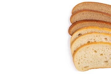 Slice of bread isolated on white background. Top view.