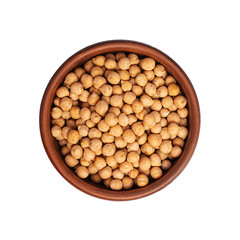 Chickpea in bowl isolated on white background. Top view