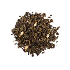 Jasmine tea isolated on white background. Top view