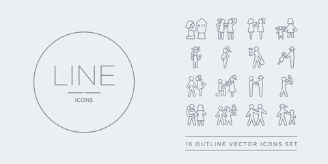 16 line vector icons set such as brother, cousin, ex-husband, family, father contains father-in-law, fianc?e, girlfriend, grandparents. brother, cousin, ex-husband from family relations outline