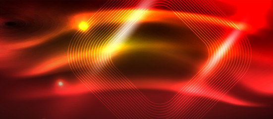 Neon square shapes lines on glowing light background