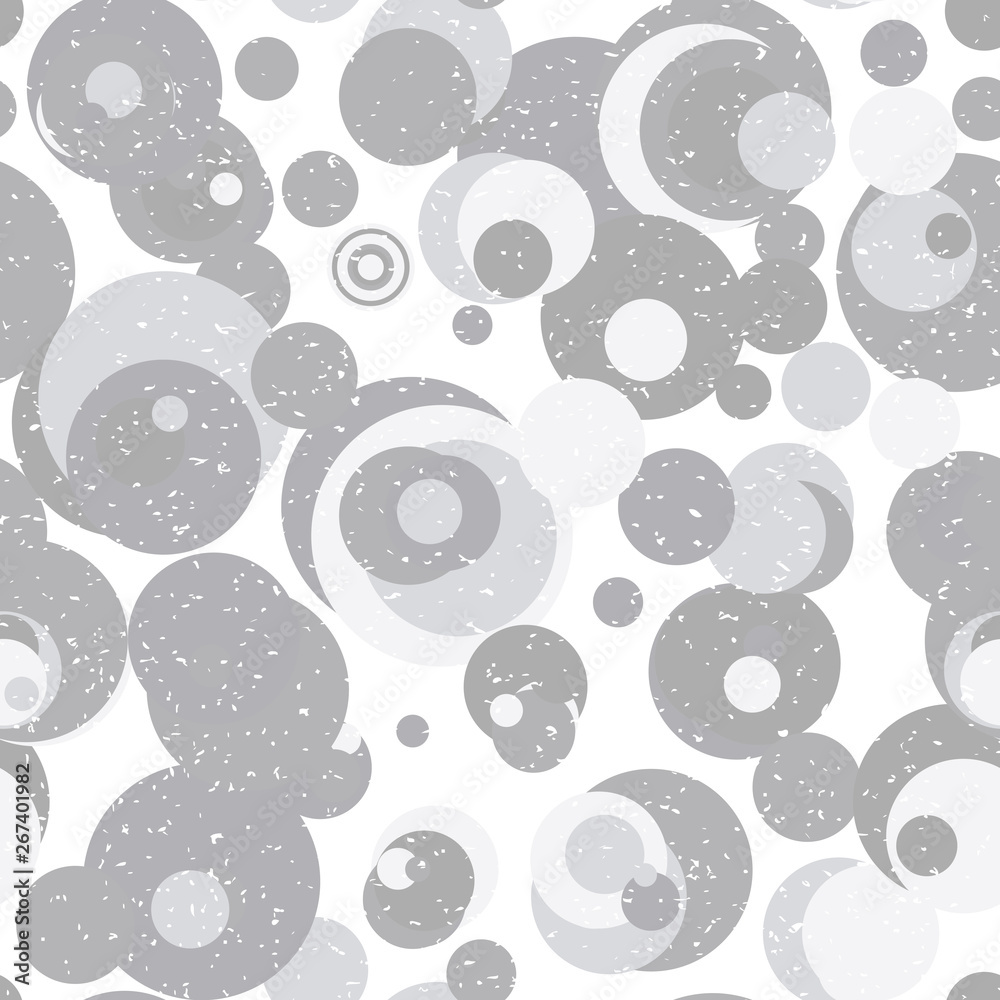 Poster Modern vector abstract seamless geometric pattern with  circles in retro scandinavian style. Neutral gray and white colored shapes with worn out texture.