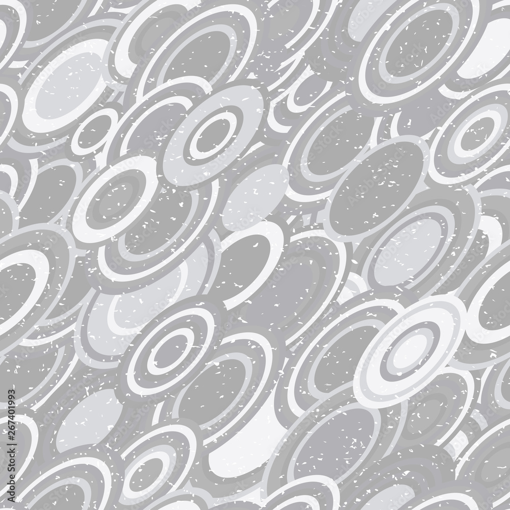 Poster Modern vector abstract seamless geometric pattern with  circles in retro scandinavian style. Neutral gray and white colored shapes with worn out texture.