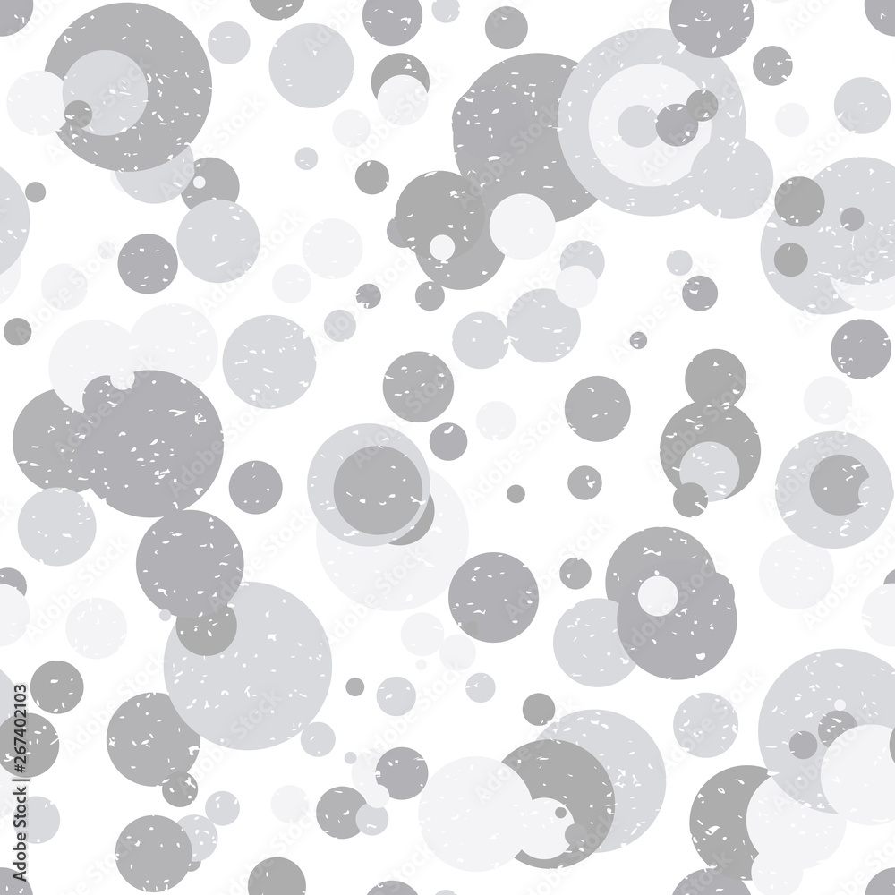 Poster Modern vector abstract seamless geometric pattern with  circles in retro scandinavian style. Neutral gray and white colored shapes with worn out texture.