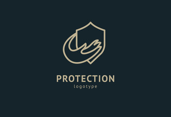 Shield icon. Vector flat style illustration Abstract business security Agency logo template. Logo concept of antivirus, protection, insurance, privacy, guard.