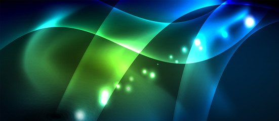 Neon glowing lines, magic energy space light concept, abstract background wallpaper design