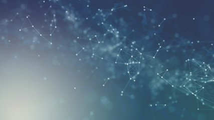 Abstract digital technology system platform dot line light connecting cyber space flow background,...
