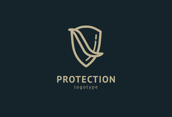 Shield icon. Vector flat style illustration Abstract business security Agency logo template. Logo concept of antivirus, protection, insurance, privacy, guard.