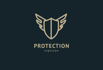 Shield icon. Vector flat style illustration Abstract business security Agency logo template. Logo concept of antivirus, protection, insurance, privacy, guard.