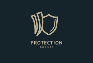 Shield icon. Vector flat style illustration Abstract business security Agency logo template. Logo concept of antivirus, protection, insurance, privacy, guard.