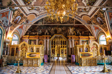 Fototapeta na wymiar the Interior of the Refectory Church, the Trinity-Sergius Lavra, Sergiev Posad, Russia