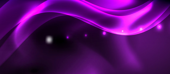 Dark background with neon color waves, vector template