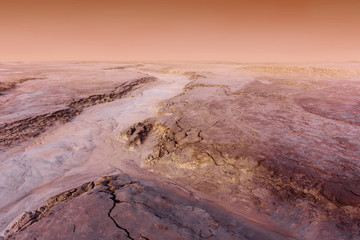 Martian landscape during a dust storm