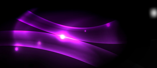 Dark background with neon color waves, vector template