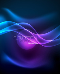 Neon glowing lines, magic energy space light concept, abstract background wallpaper design