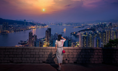 Fototapeta na wymiar Young woman visit Hong Kong 