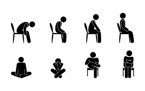 sitting person stick figure man pictogram icon people set