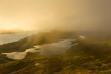 Scotland UK Loch Aerial Sunset View, Landscape Background