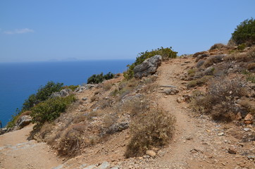 Greece Crete landscape mountains road panorama sea shore sun beach