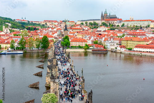 Prague Cityscape With Charles Bridge Vltava River And