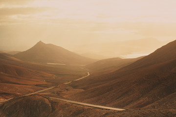 Stunnning view from a mirador to Fuerteventura volcanic hills, Canary Islands, Spain