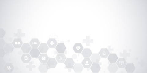 Abstract medical background with flat icons and symbols. Concepts and ideas for healthcare technology, innovation medicine, health, science and research.