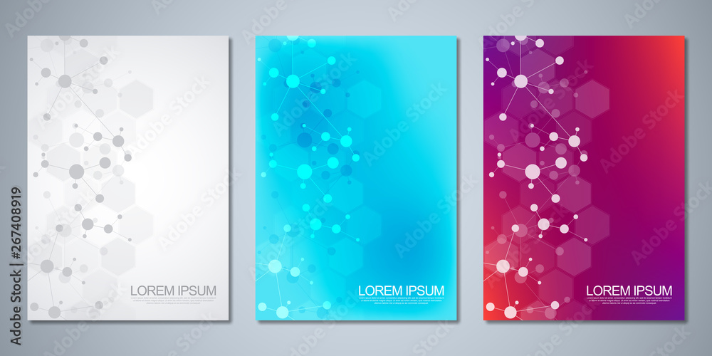 Wall mural vector templates for cover or brochure, with molecules background and neural network. abstract geome