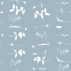Floral background. Vector seamless pattern with hand - drawn poppies, lavender flowers  and leaves.