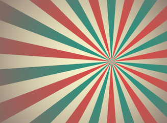 Sunlight retro wide horizontal background. Pale red, blue, beige color burst background.