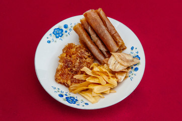 Thai dried fruit sweet snack - Mango sheet, Crispy banana and preserved pinsapple