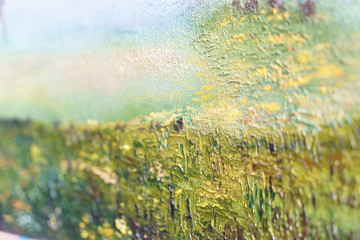 close up of oil painting, color paints, element of the artist's painting, finished work, horizontal