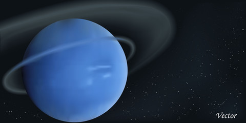 Neptune planet and galaxy. Solar System vector background. Realistic illustration blue planet and cosmos in the backdrop.