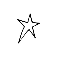 Obraz premium Cute cartoon hand drawn star icon. Sweet vector black and white star icon. Isolated monochrome doodle star icon on white background.