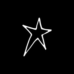 Obraz premium Cute cartoon hand drawn star symbol. Sweet vector black and white star symbol. Isolated monochrome doodle star symbol on black background.