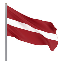 Latvia flag blowing in the wind. Background texture. 3d rendering, wave. Isolated on white.