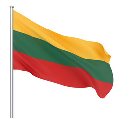 Lithuania flag blowing in the wind. Background texture. 3d rendering, wave. Isolated on white. Illustration.
