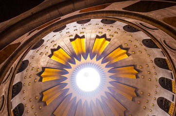 The interior of Church of the Holy Sepulchre, where Jesus was buried in the traditional belief.
